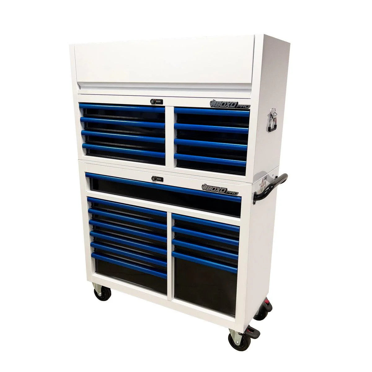 Tool chest with blue drawers on a white background