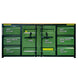 Green industrial storage container with labeled compartments on a white background