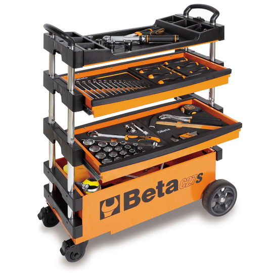 Orange and black tool cart with Beta logo on a white background