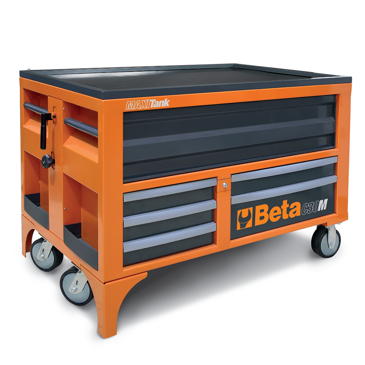 Orange and gray tool cart with 'Beta' branding on a white background