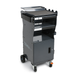 Gray rolling cart with shelves and a tray on a white background