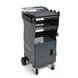 Gray rolling cart with shelves and a tray on a white background