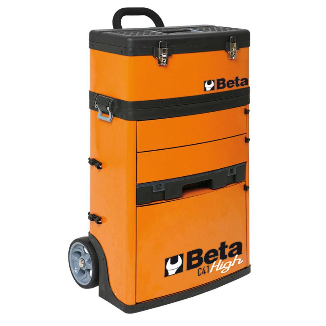 Orange tool cart with black accents and Beta branding on a white background