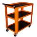 Orange service cart with black shelves on a white background