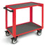 Red utility cart with a gray platform on a white background