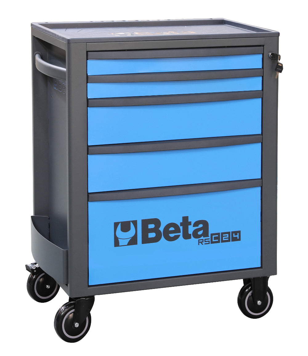 Tool chest with blue drawers and Beta logo on a white background