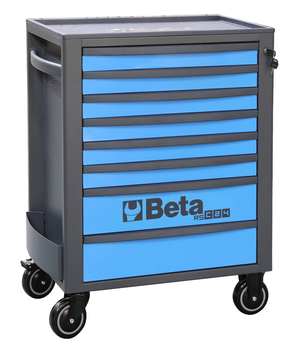 Tool chest with blue drawers and Beta logo on a white background