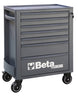 Gray tool cart with multiple drawers and Beta branding on a white background