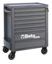 Gray tool cabinet with multiple drawers and wheels on a white background, featuring the Beta brand.