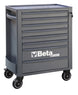 Gray tool cabinet with multiple drawers and wheels on a white background, featuring the Beta brand.