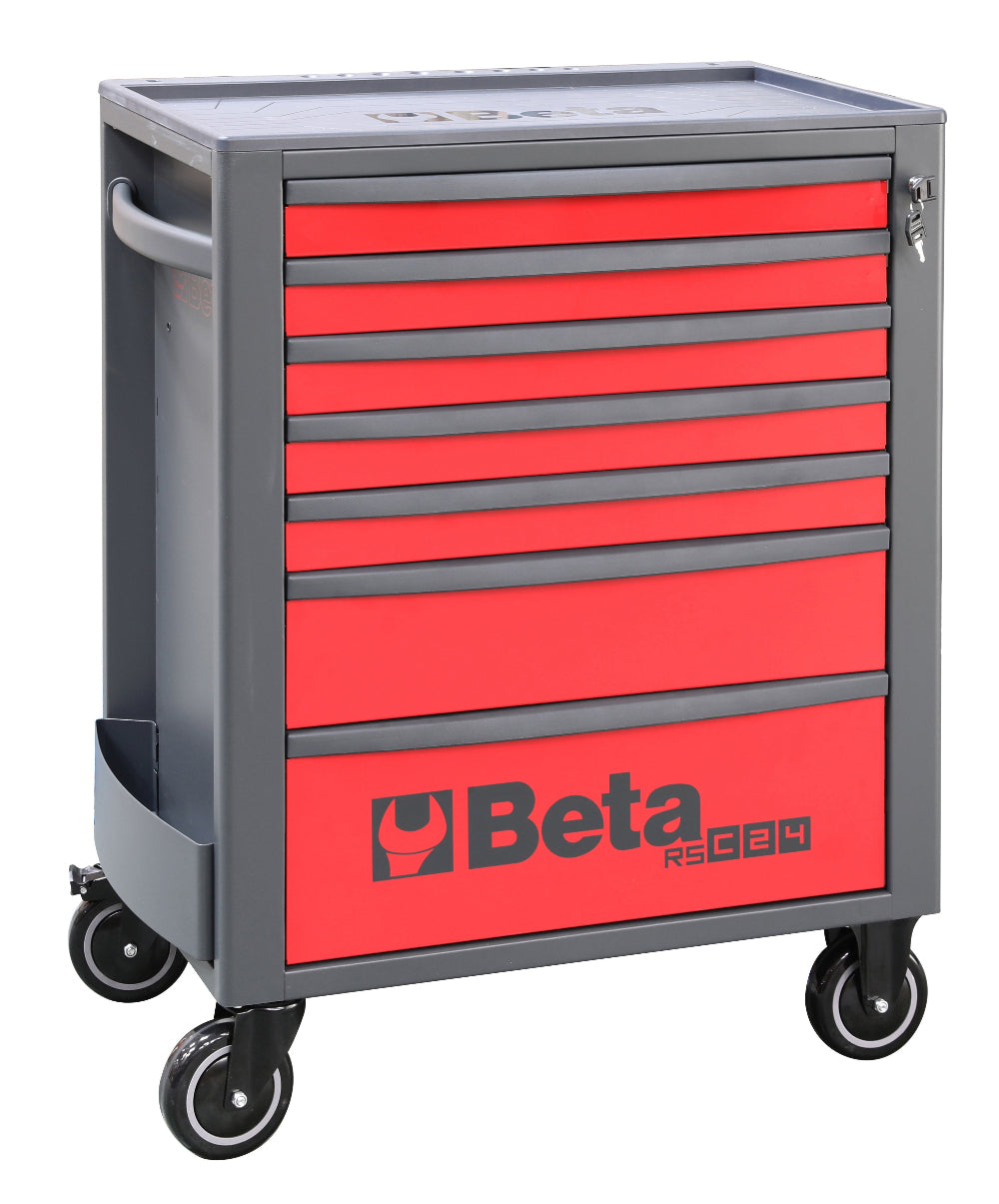 Tool chest with red drawers and Beta logo on a white background
