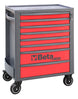 Tool chest with red drawers and gray top, featuring Beta tool brand logo.