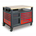 Tool chest with red and gray drawers on a white background