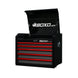 Black and red toolbox with open lid displaying 'BOXO USA' branding on a white background.