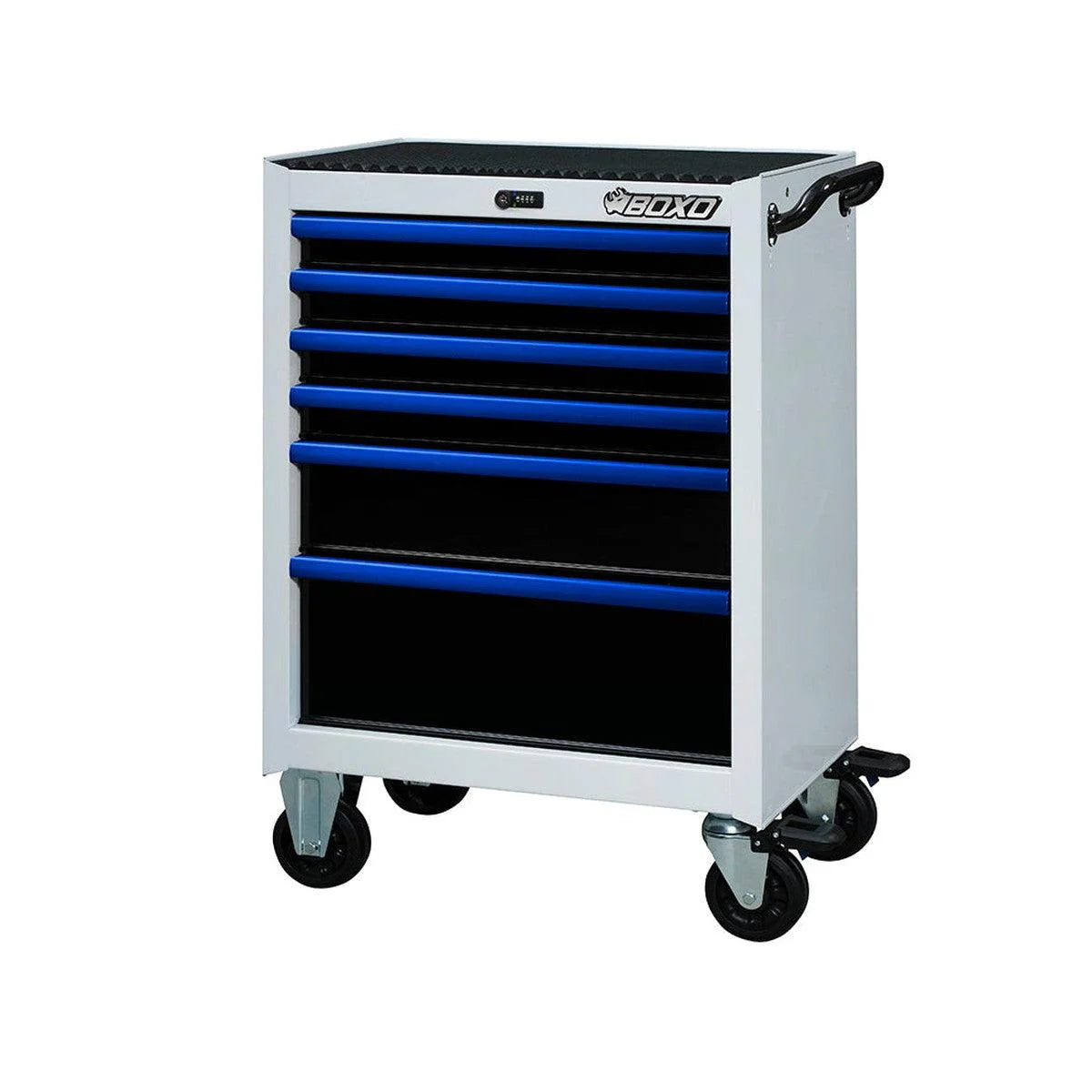Tool chest with blue drawers on a white background
