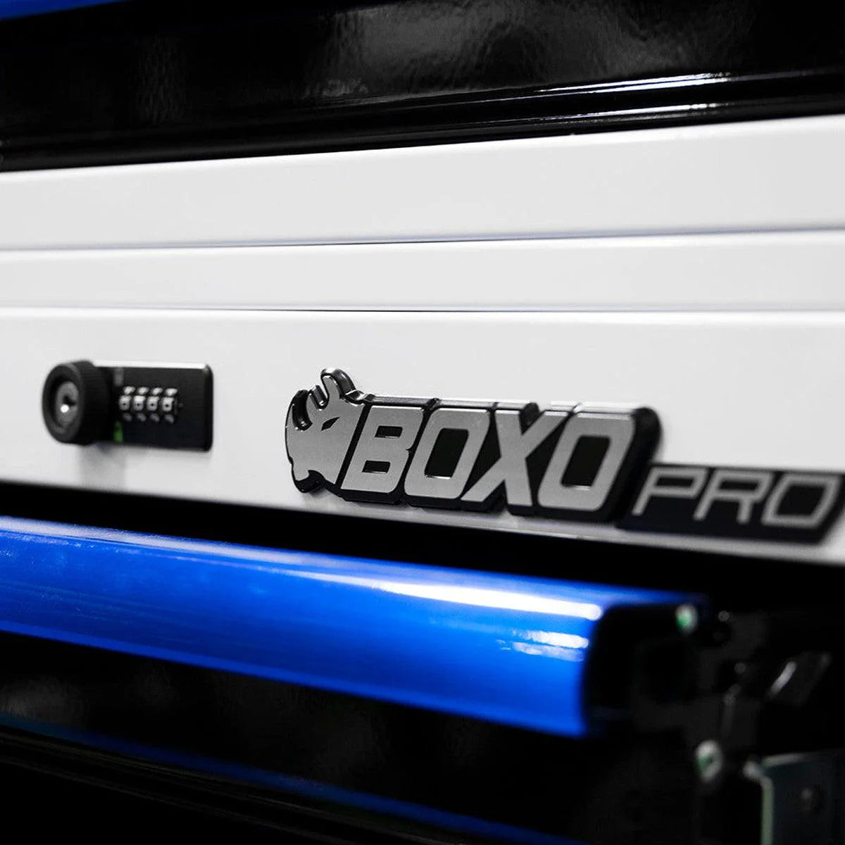 Close-up of a cabinet with 'BOXO PRO' branding on the side.