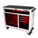Tool chest with red drawers and white frame on a white background