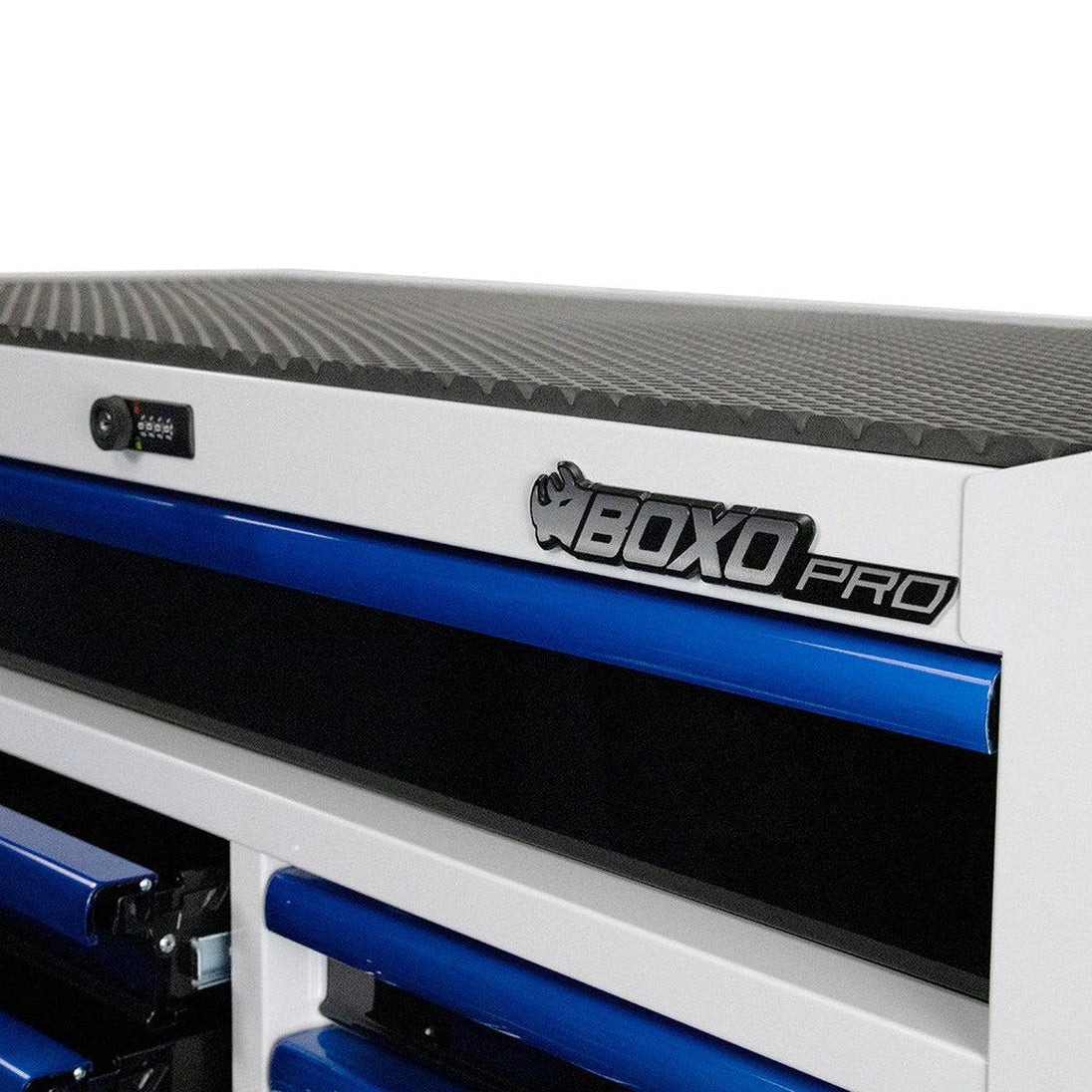 Tool chest with 'BOXO PRO' branding on a white background