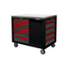 Tool chest with red drawers on a white background