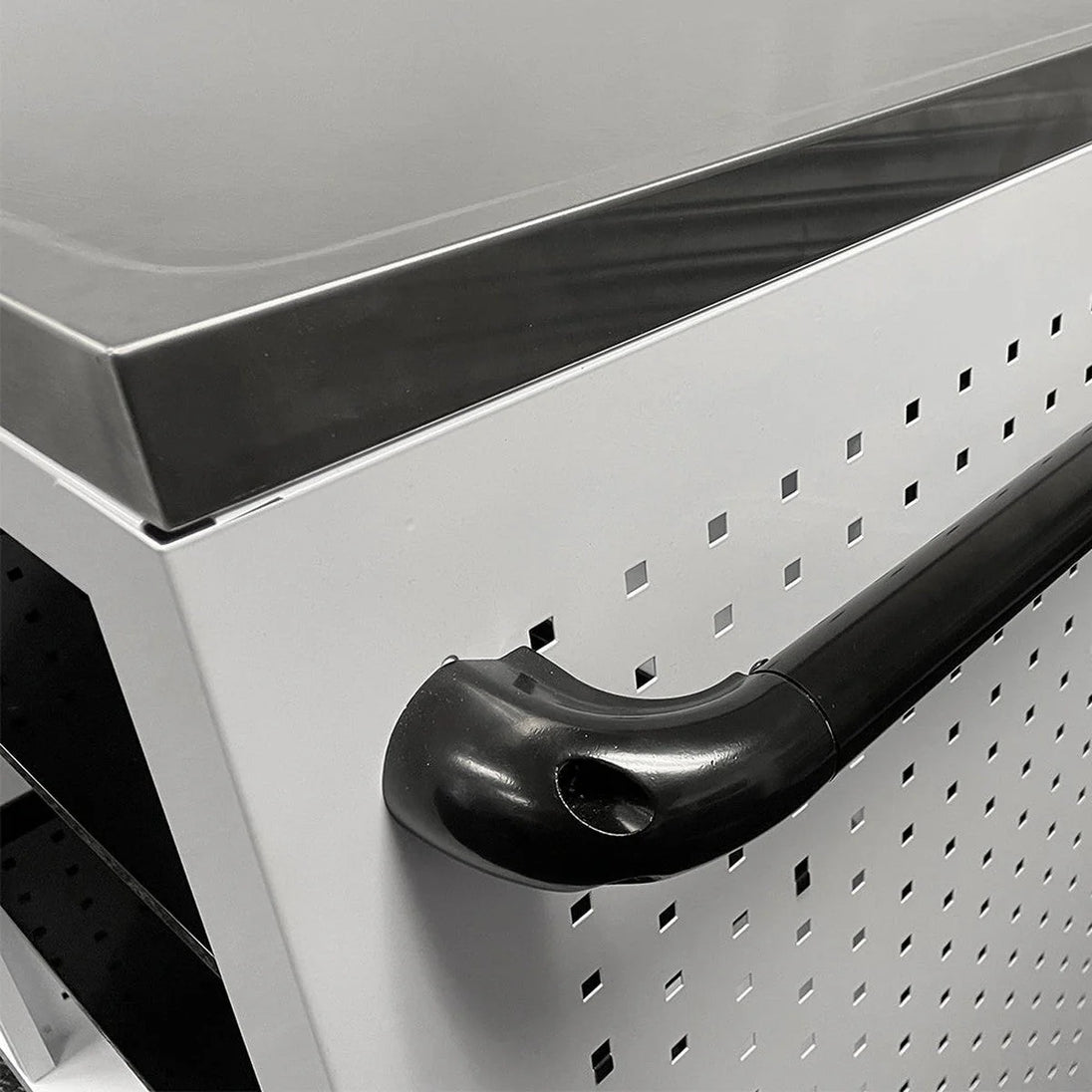 Metal tool cart with pegboard and handle