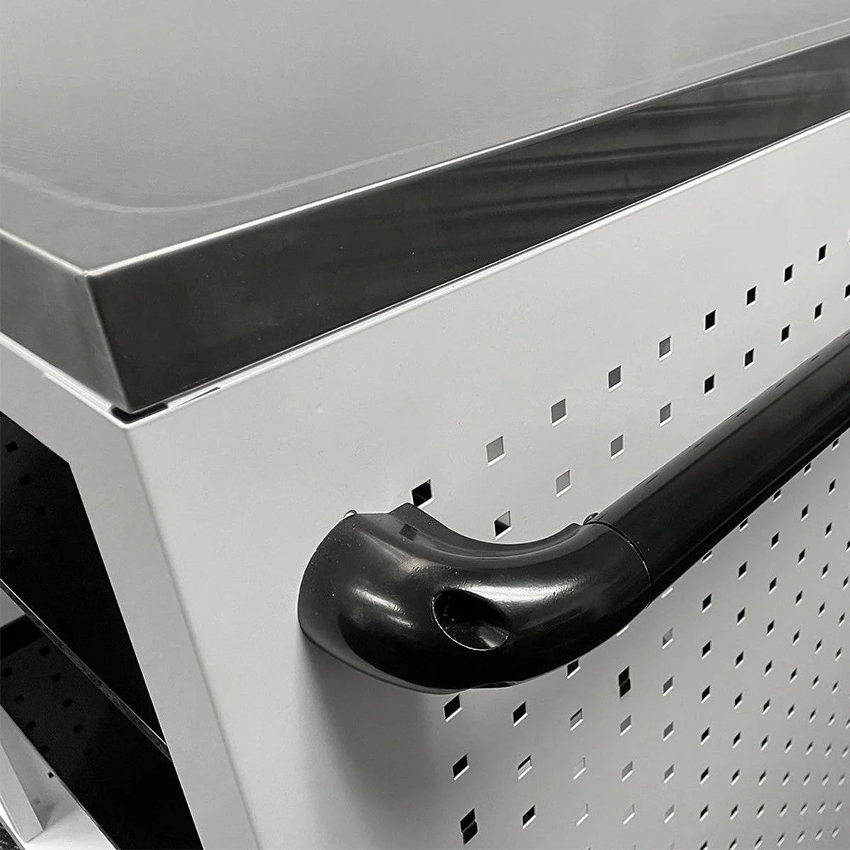 Metal tool cart with pegboard and handle
