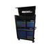 Black and blue tool cabinet with multiple drawers on a white background, featuring the BOXO USA logo.