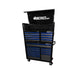 Black and blue tool cabinet with multiple drawers on a white background, featuring the BOXO USA logo.