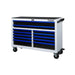 Tool chest with blue drawers on a white background