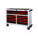 Tool chest with red drawers on a white background