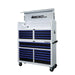Tool chest with blue drawers and 'BOXO USA' branding on a white background