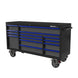 Black toolbox with blue drawers on a white background