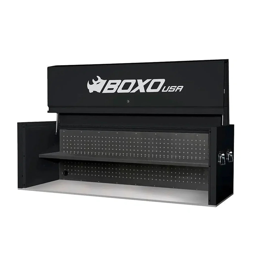 Black tool chest with 'BOXO USA' logo on a white background