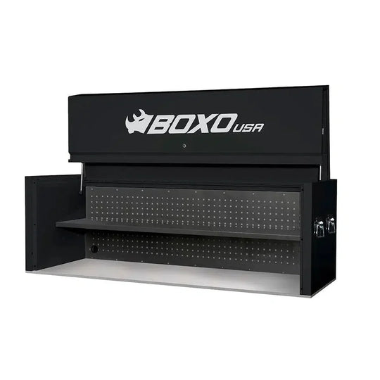 Black tool chest with 'BOXO USA' logo on a white background