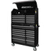 Black tool chest with multiple drawers and 'BOXO USA' branding on a white background
