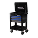 Black tool cart with open top drawer on a white background