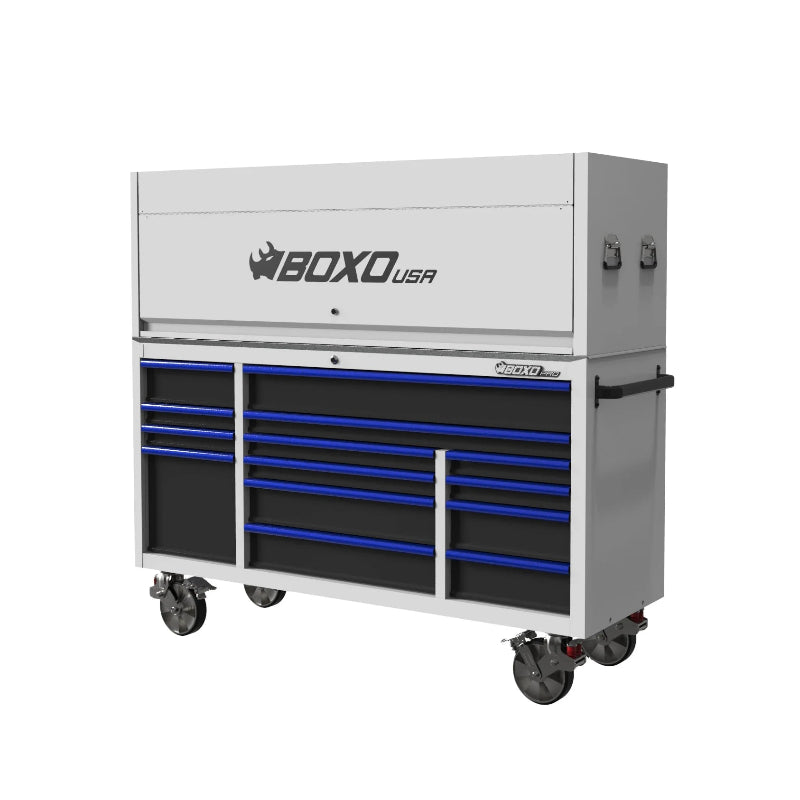 Tool chest with multiple drawers and 'BOXO USA' branding on a white background