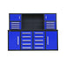 Blue tool cabinet with multiple drawers on a white background