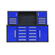 Blue tool cabinet with multiple drawers on a white background