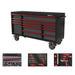 Black and red toolbox with tool sets on a white background