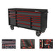 Black and red toolbox with tool sets on a white background