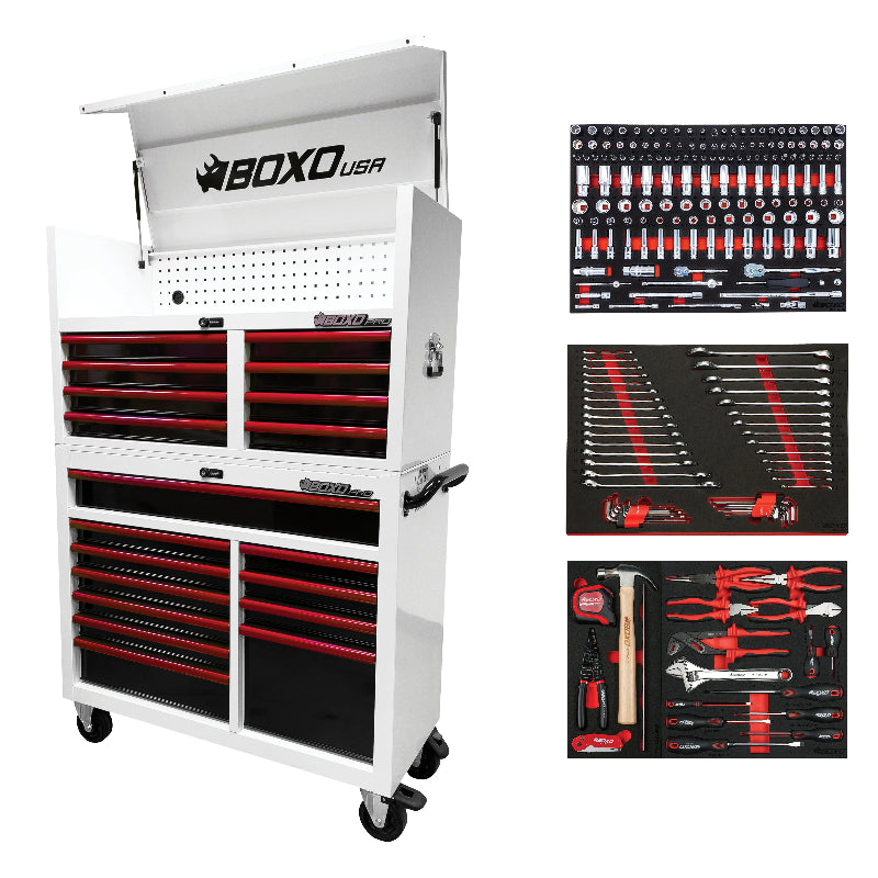 Tool chest with various tool sets displayed on a white background