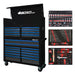 Black and blue toolbox with various tool sets on a white background, featuring the BOXO USA brand.