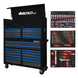 Black and blue toolbox with various tool sets on a white background, featuring the BOXO USA brand.