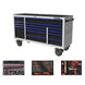 Tool chest with blue drawers and tool sets on a white background