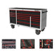 Tool chest with red drawers and tool sets on a white background