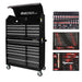 Black toolbox with various tool sets on a white background