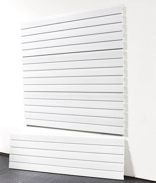 White slatwall panel on a white background