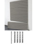 Gray slatwall panels on a white wall