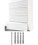 White slatwall panels with a set of metal brackets on a white background