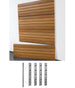Wooden slatwall panel panel with metal brackets on a white background